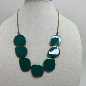 Lia Sophia Necklace Statement Blue Suede Brown Southwestern Boho Big Gold Tone U